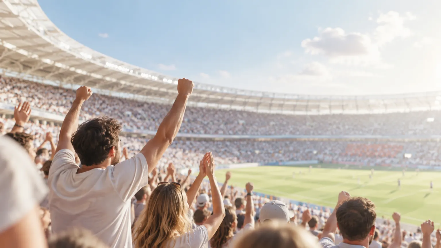 A stadium crowd after a goal
