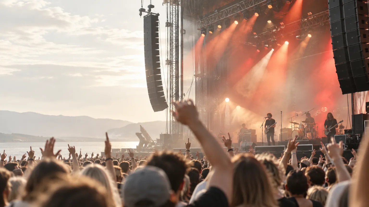 A rock concert near the speakers