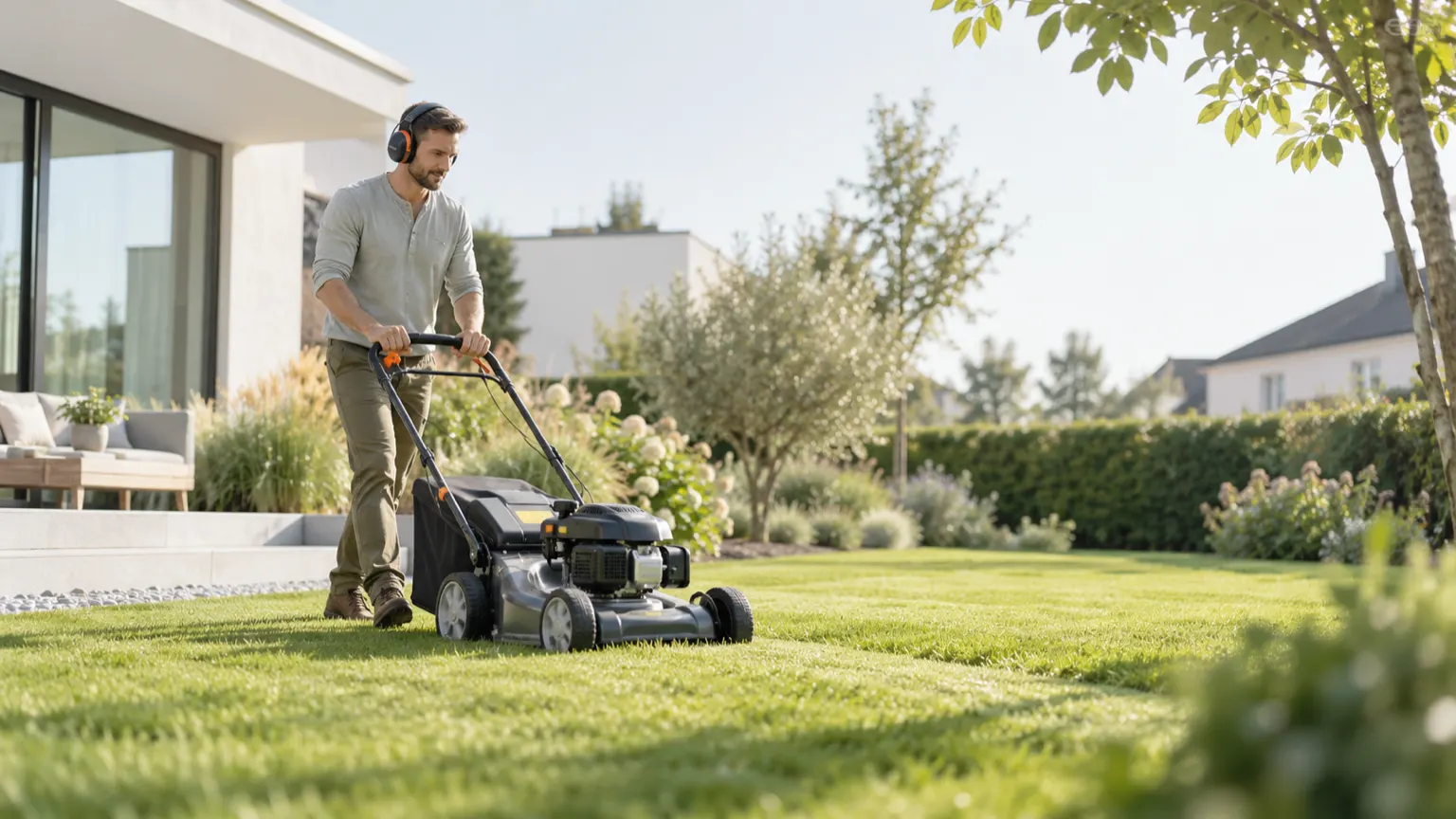 A gas lawn mower